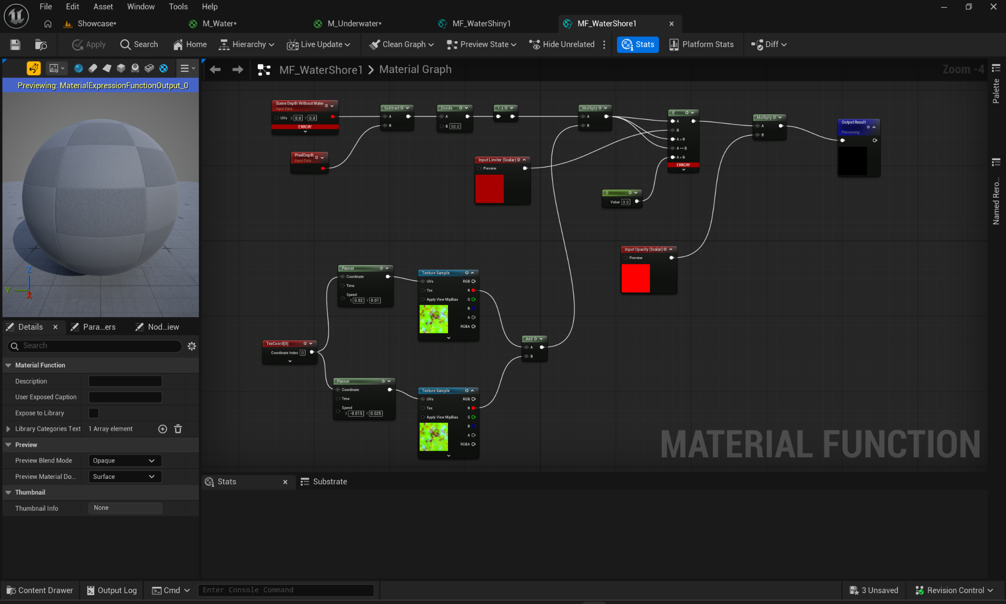 Work-in-progress shoreline mask graph with error markers